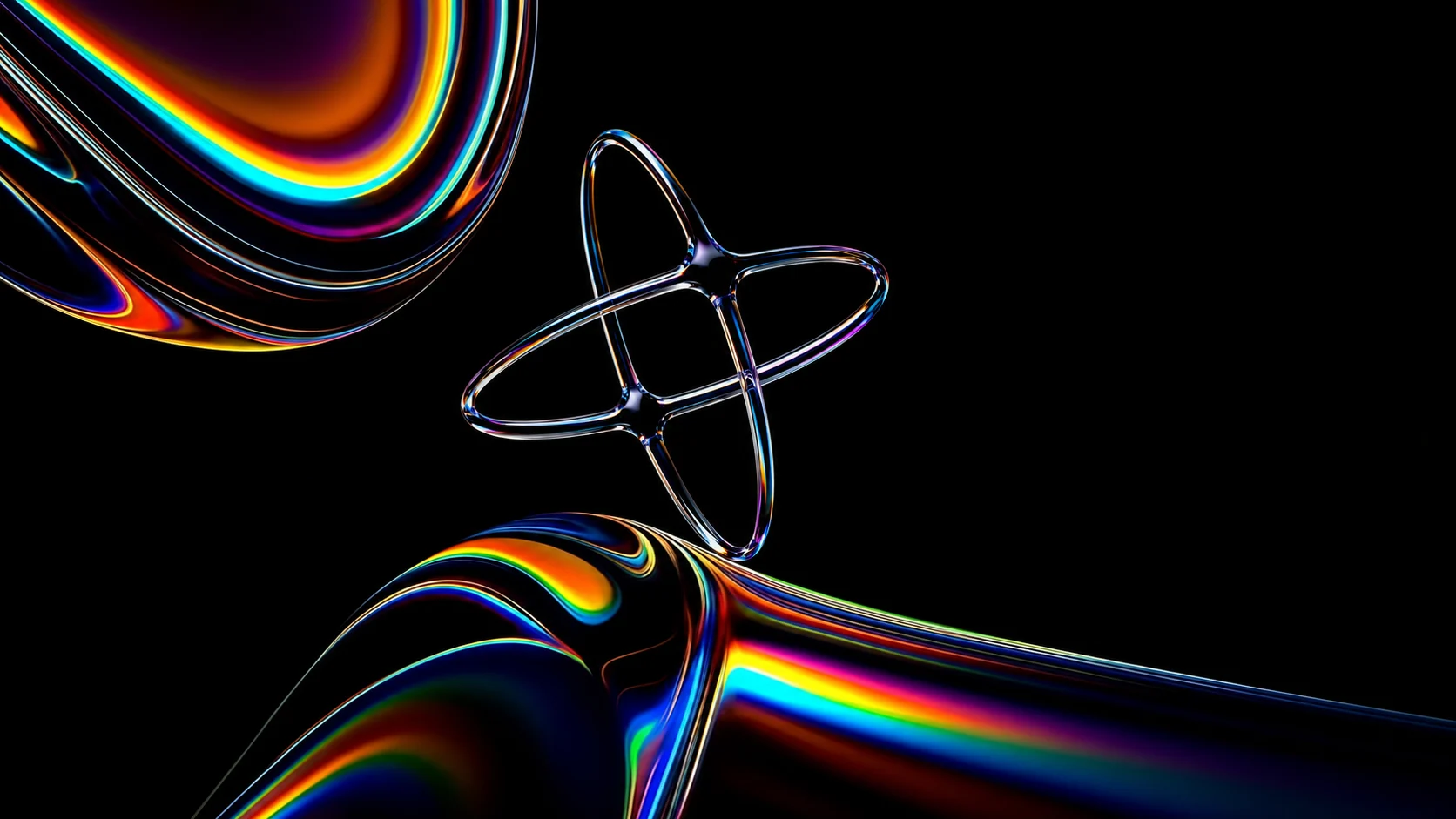 Escultura orbital em vidro cromático da identidade visual Neoblack